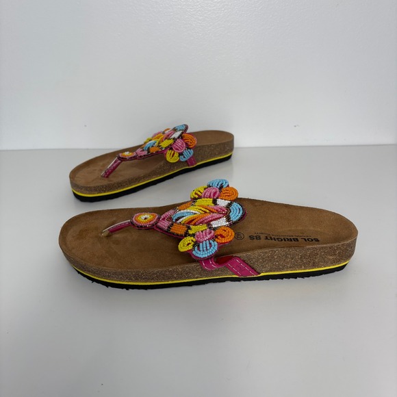Sol Bright BS Womens Beaded Thong Sandal EU 42 US 11 Colorful Boho Comfort Shoes - Picture 1 of 10